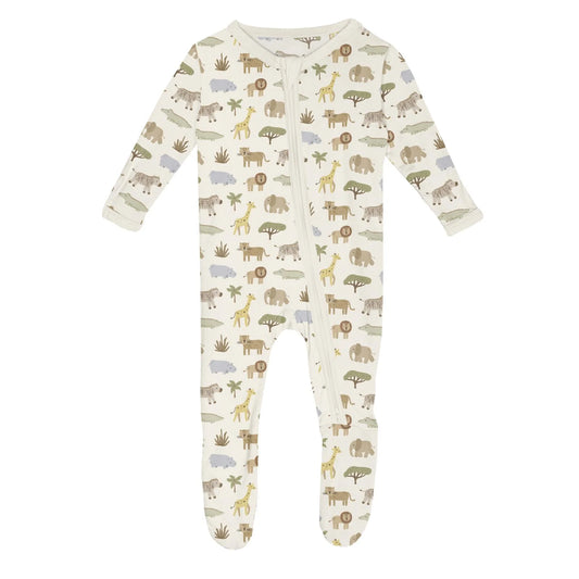 KicKee Natural Mini Safari | Print Footie With 2 Way Zipper