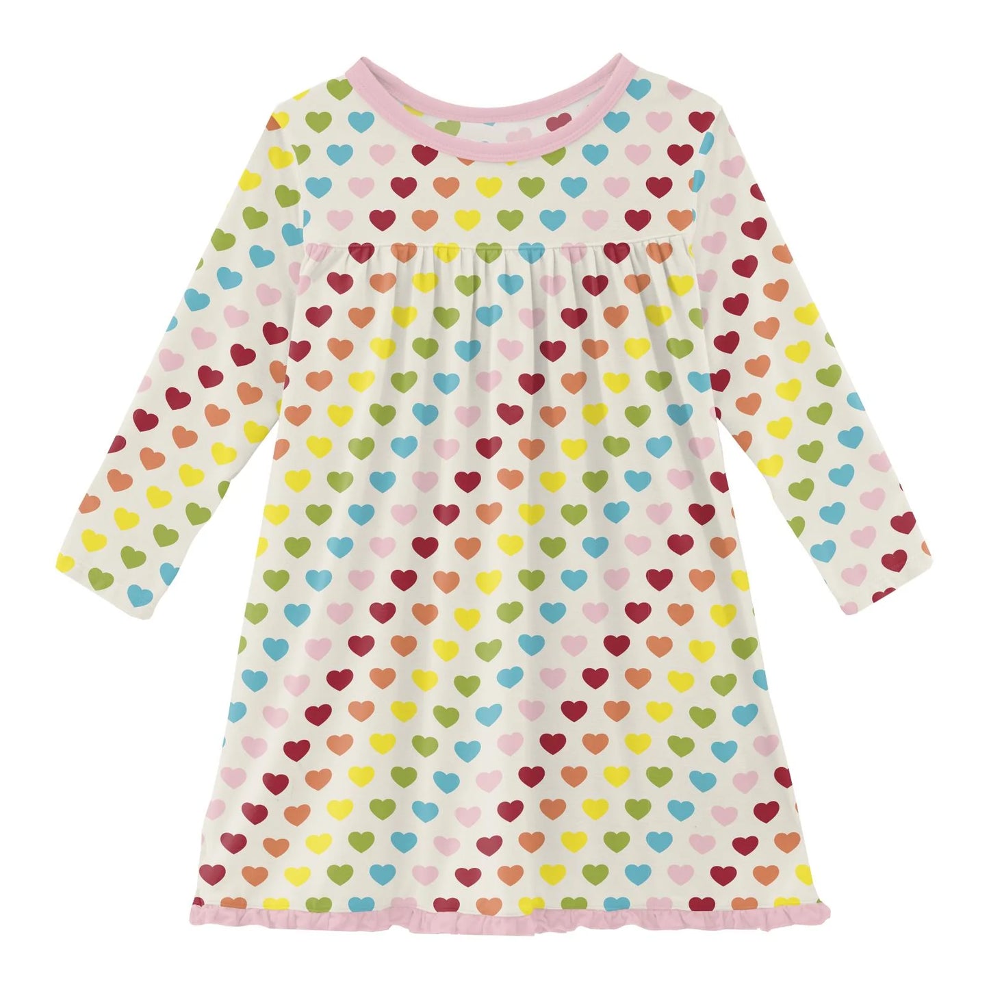 Kickee Rainbow Hearts | Print Classic Long Sleeve Swing Dress