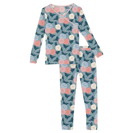 Kickee Stormy Sea Enchanted Floral | Print Long Sleeve Kimono PJ Set