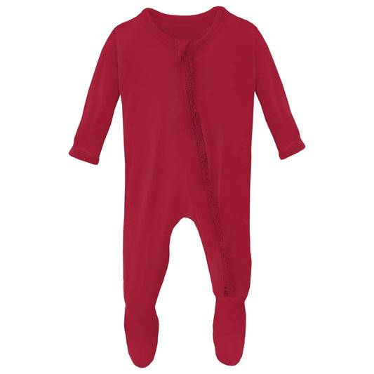 Kickee Crimson | Classic Ruffle Footie With 2 Way Zipper