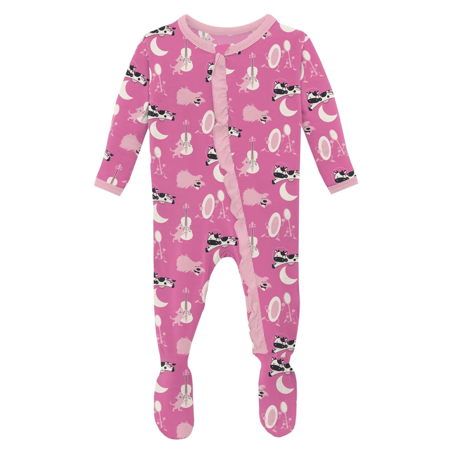 Kickee Tulip Hey Diddle Diddle | Print Classic Ruffle Footie With 2 Way Zipper