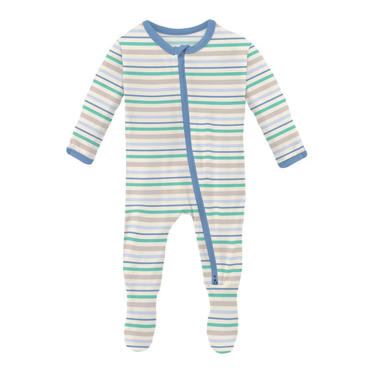 Kickee Mythical Stripe | Print Footie With 2 Way Zipper