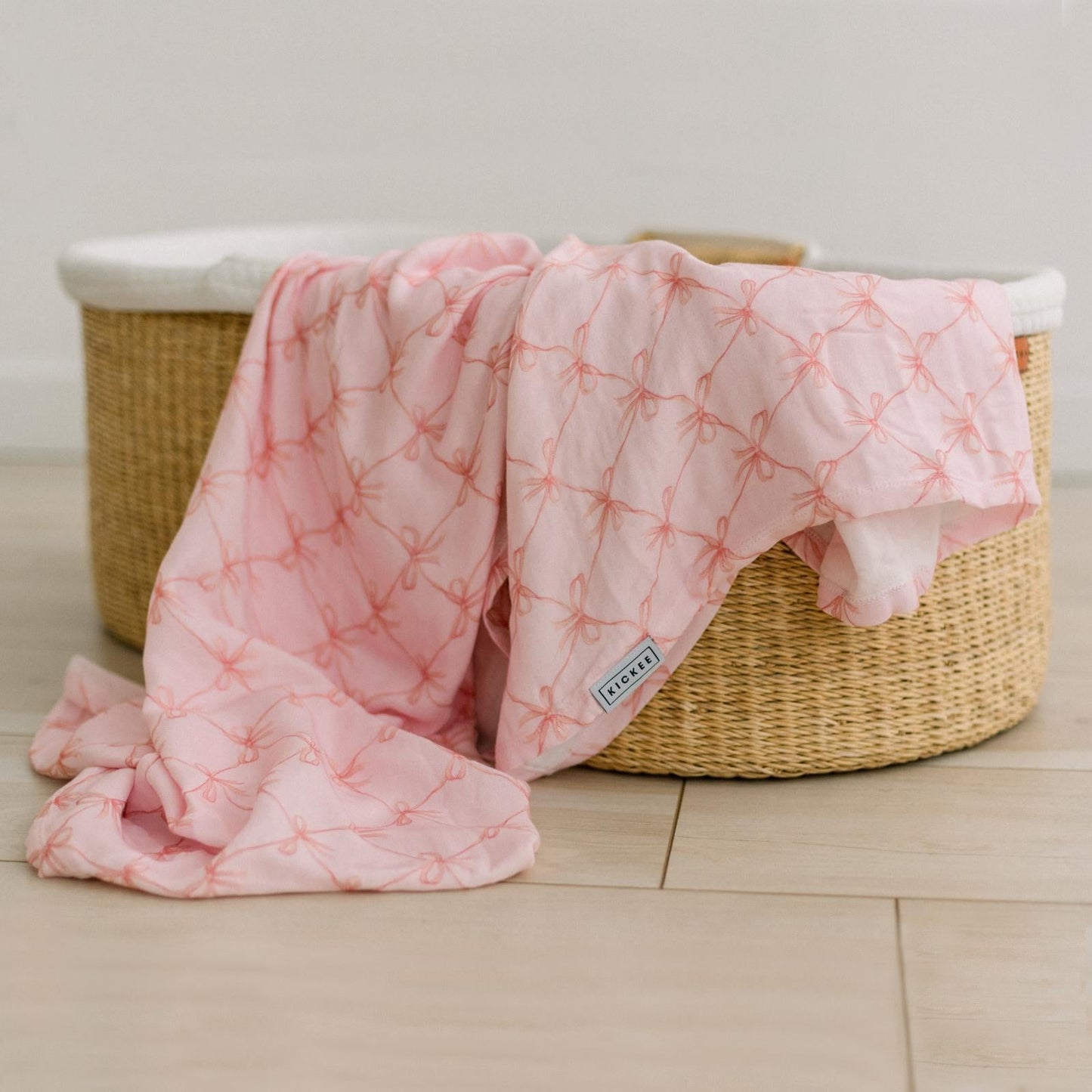 KicKee Shrinking Violet Bow Lattice | Print Dreamy Soft Muslin Swaddling Blanket