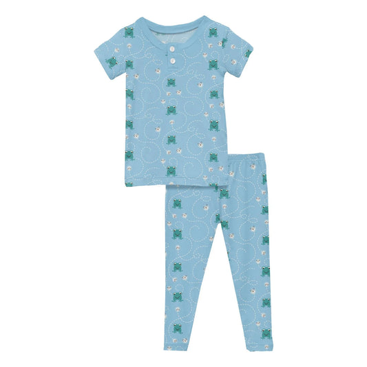 KicKee Seaside Blue Frogs & Flies | Short Sleeve Henley PJ Set