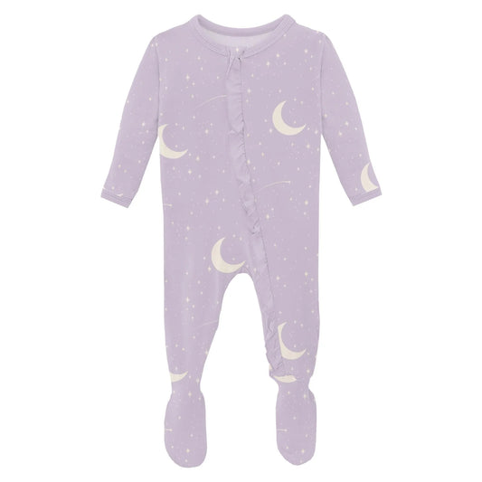 Kickee Thistle Starry Sky & Moon | Print Classic Ruffle Footie With 2 Way Zipper