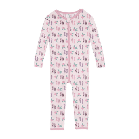 Kickee Shrinking Violet Flip Flops and Flowers | Print Convertible Sleeper With Zipper