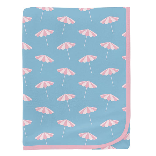 Kickee Seaside Blue Beach Umbrellas | Print Swaddling Blanket