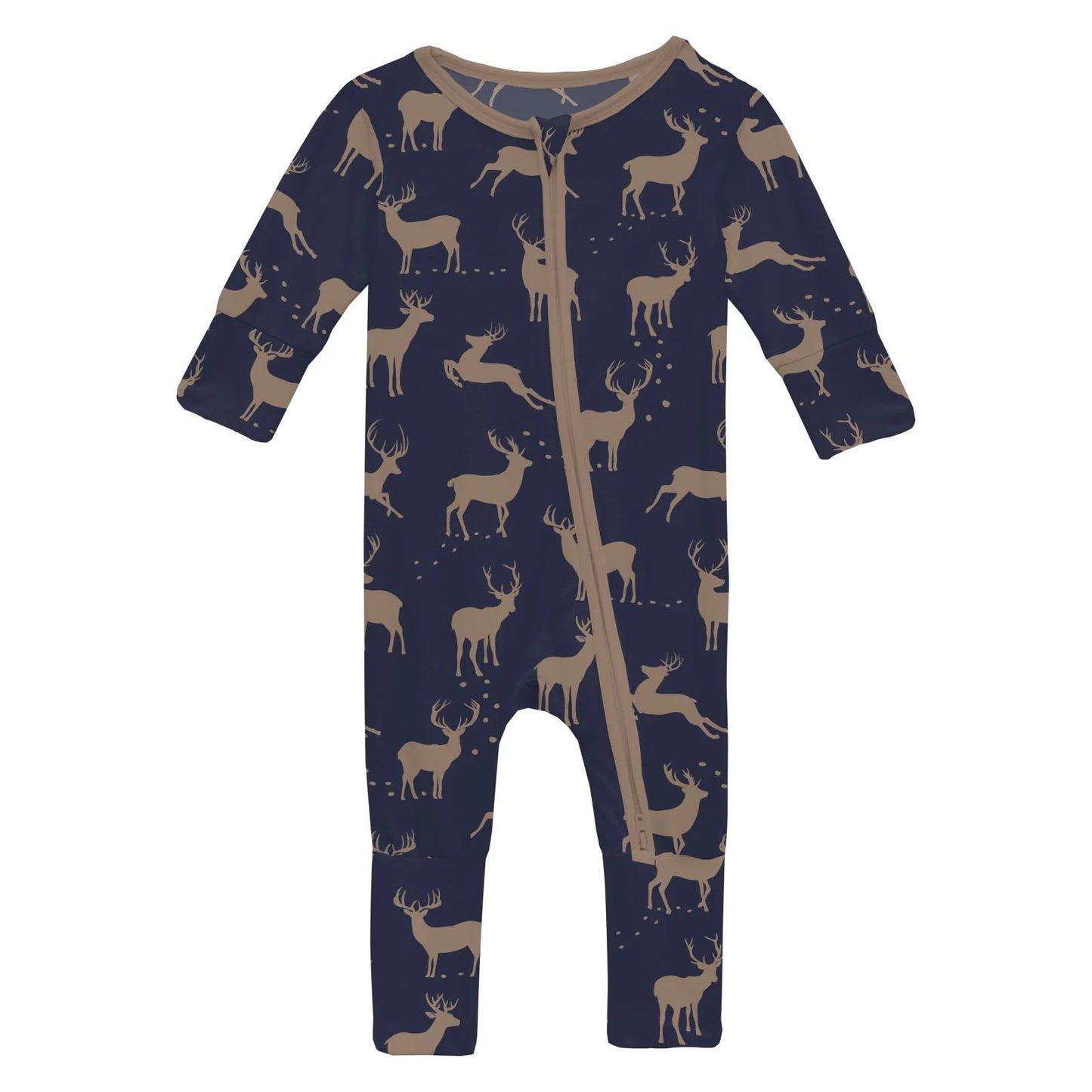 KicKee Peacoat Elk | Print Footie With 2 Way Zipper