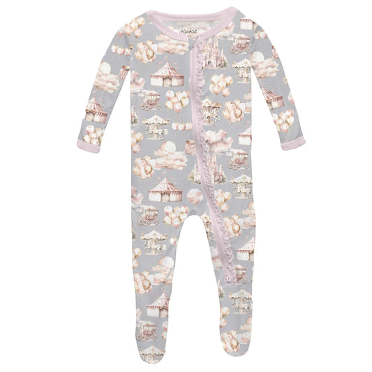 KicKee Dove Princess Dreams | Print Muffin Ruffle Footie With 2 Way Zipper