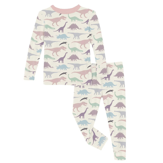 KicKee Lavender Dino Museum | Print Long Sleeve PJ Set