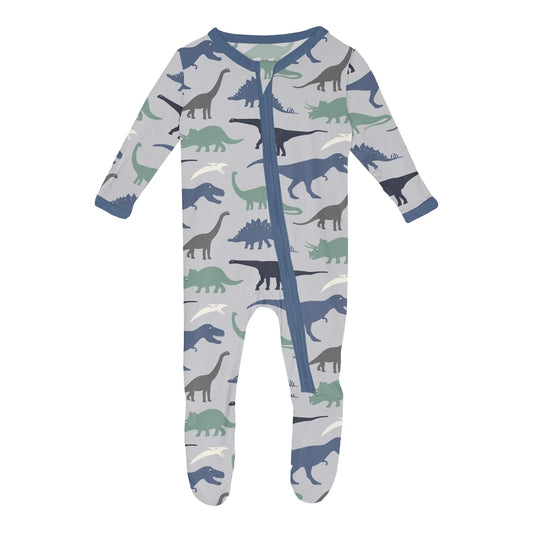 KicKee Dove Dino Museum | Print Footie With 2 Way Zipper