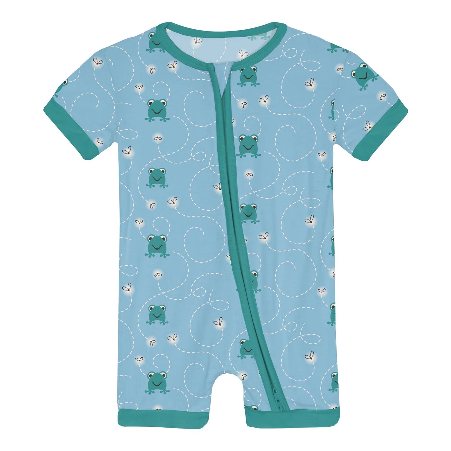 KicKee Seaside Blue Frogs & Flies | Print Shorty Sleeper With Zipper