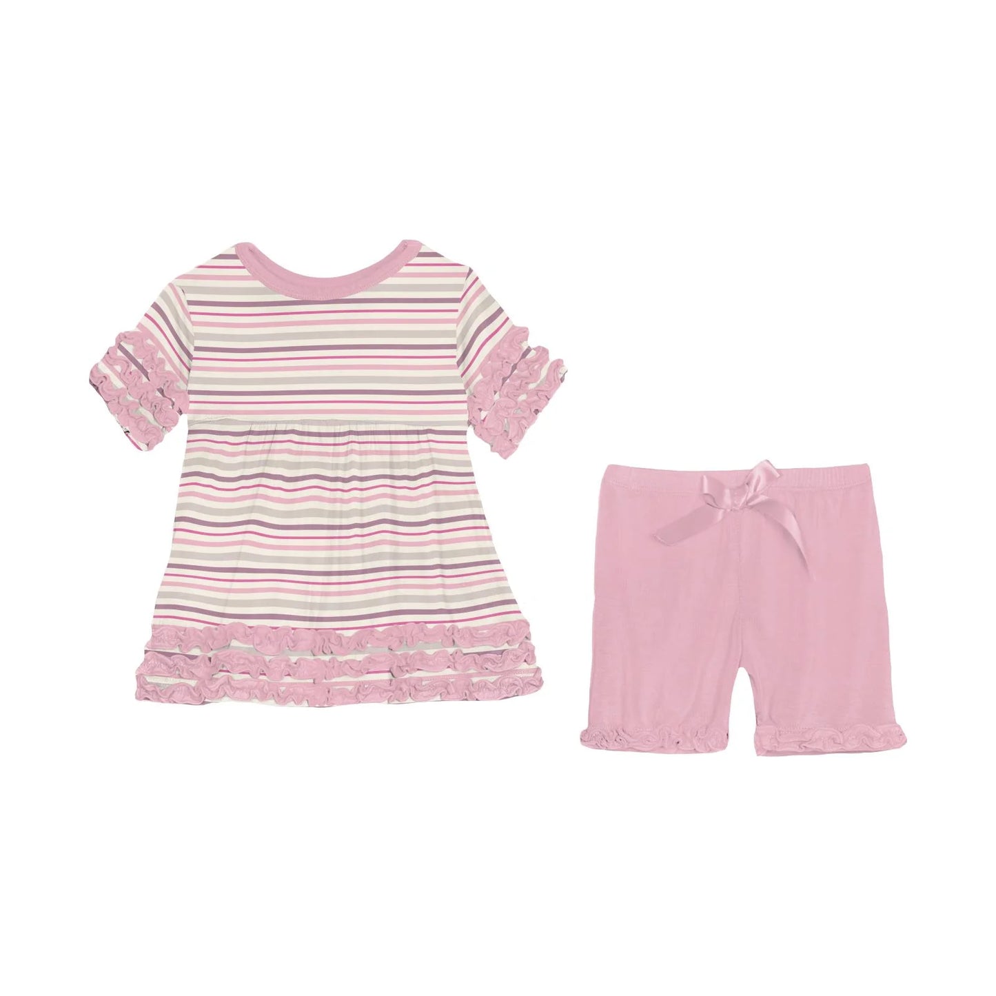 Kickee Whimsical Stripe | Print Short Sleeve Babydoll Outfit Set