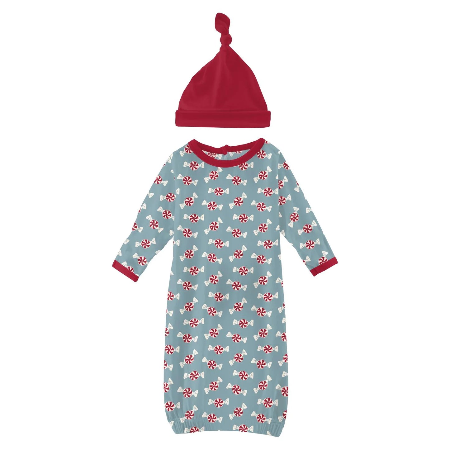 Kickee Stormy Sea Peppermints | Print Layette Gown & Hat Set