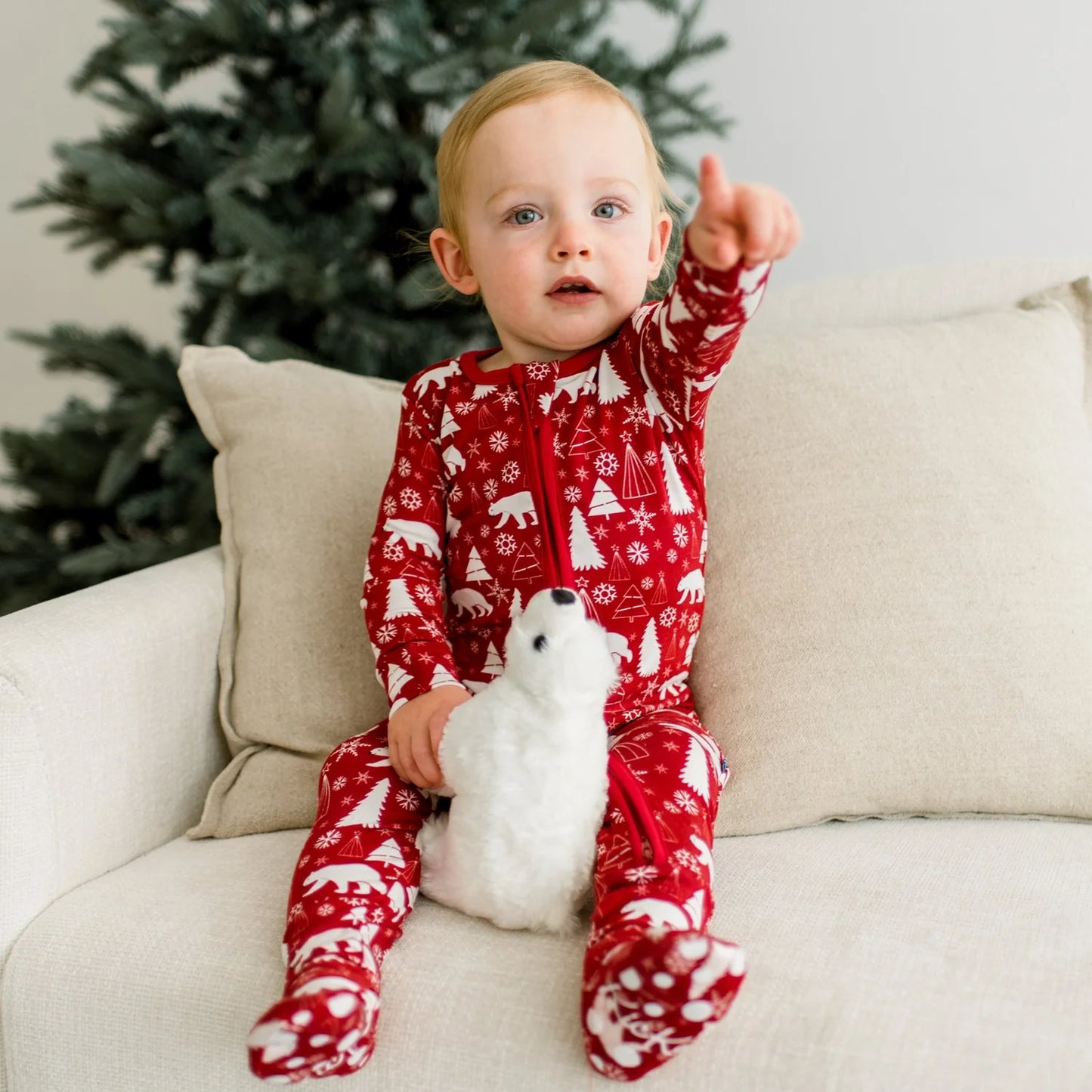 KicKee Crimson Polar Bear | Print Footie With 2 Way Zipper
