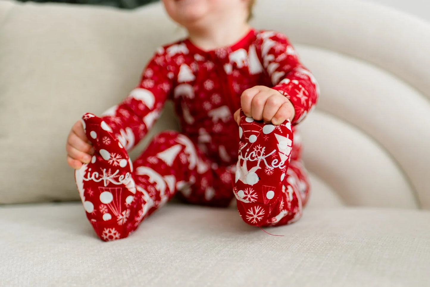 KicKee Crimson Polar Bear | Print Footie With 2 Way Zipper