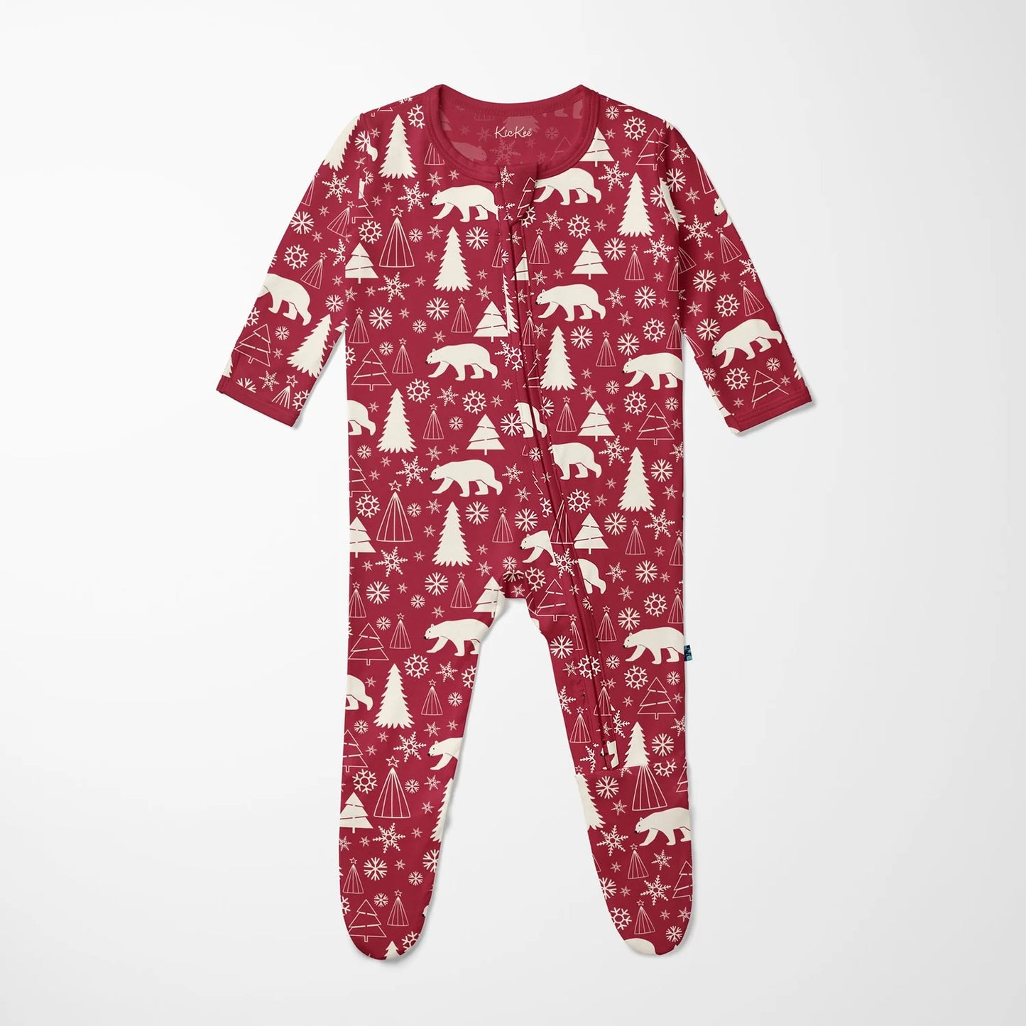 KicKee Crimson Polar Bear | Print Footie With 2 Way Zipper