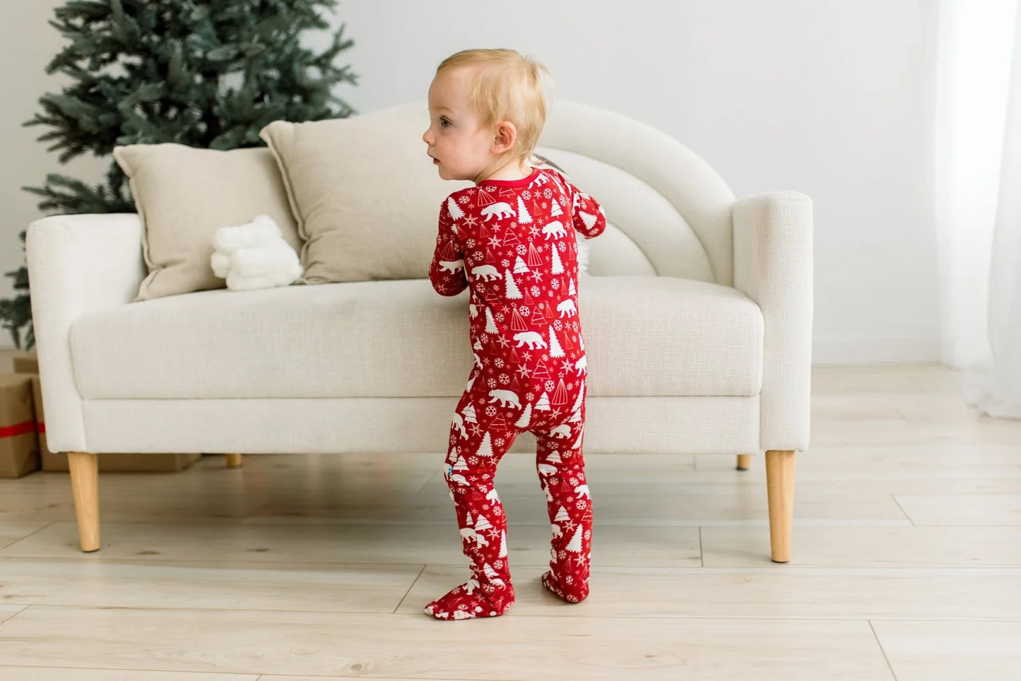KicKee Crimson Polar Bear | Print Footie With 2 Way Zipper
