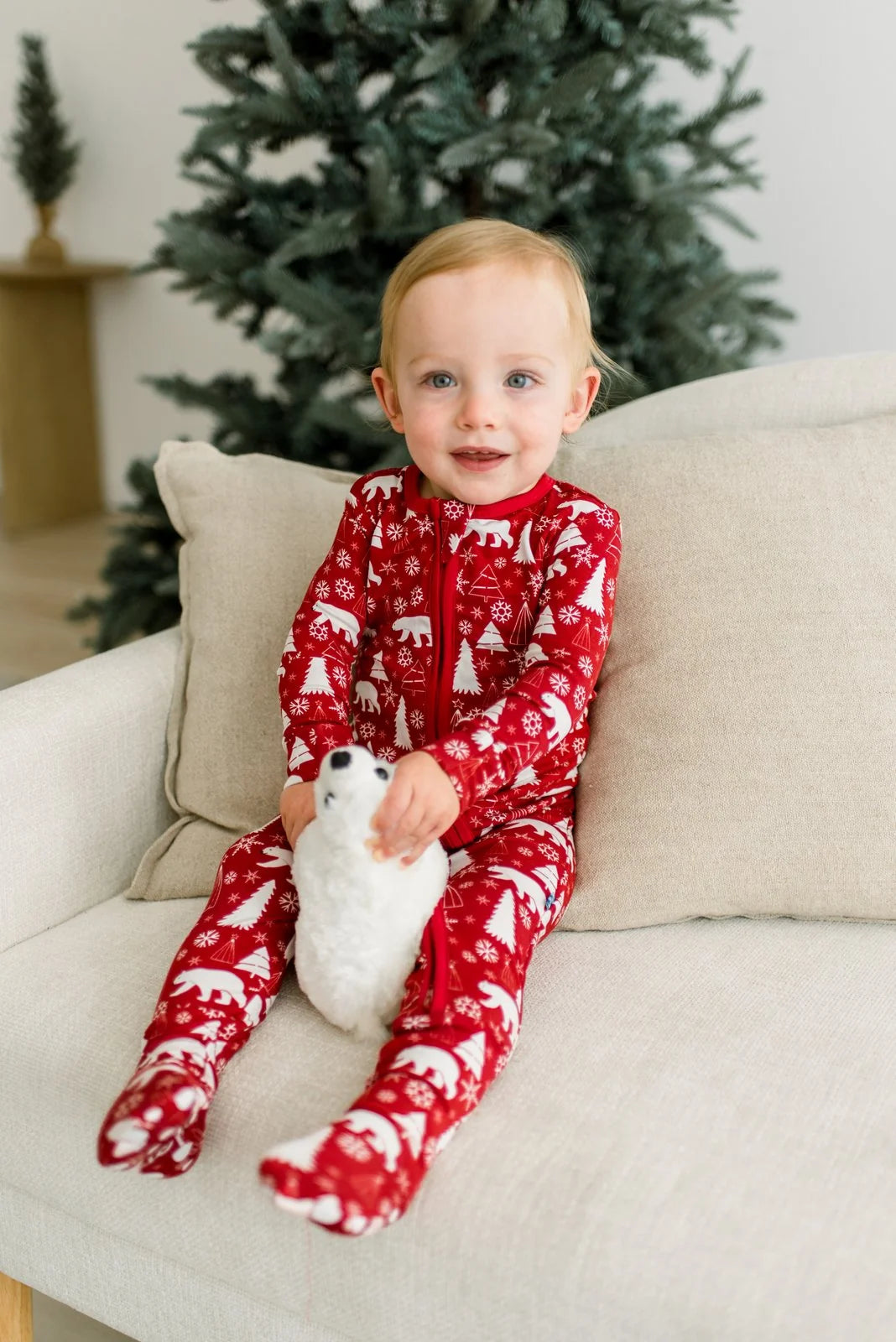 KicKee Crimson Polar Bear | Print Footie With 2 Way Zipper