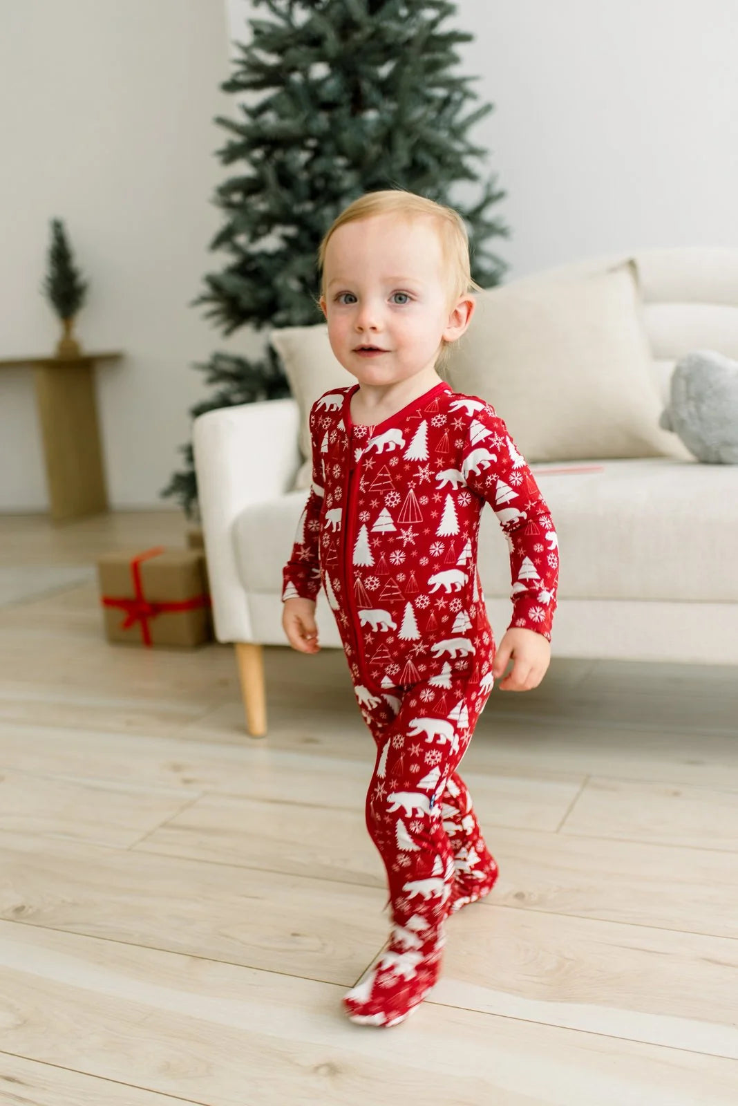 KicKee Crimson Polar Bear | Print Footie With 2 Way Zipper