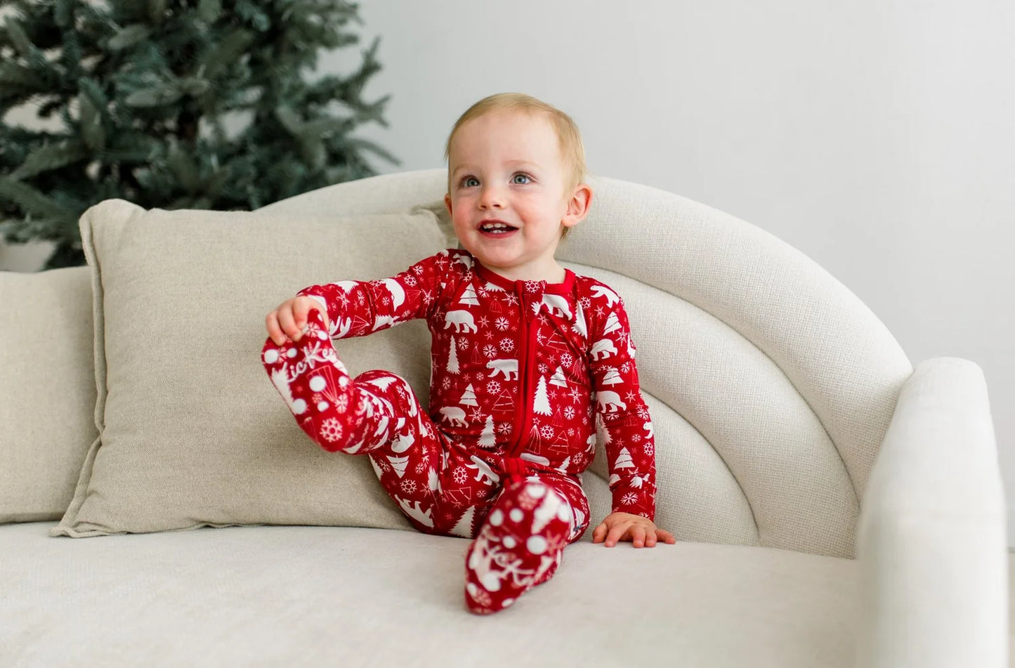 KicKee Crimson Polar Bear | Print Footie With 2 Way Zipper