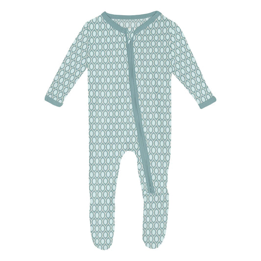 KicKee Jade Wavy Lattice | Print Footie With 2 Way Zipper