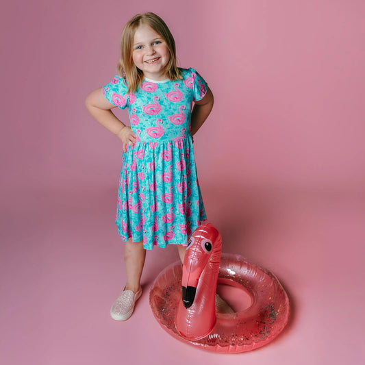 KicKee Pool Party | Print Flutter Sleeve Twirl Dress With Pockets