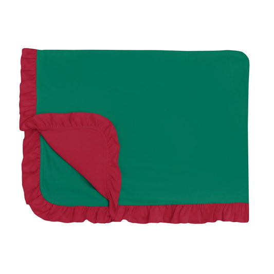 Kickee Leaf With Crimson | Ruffle Toddler Blanket