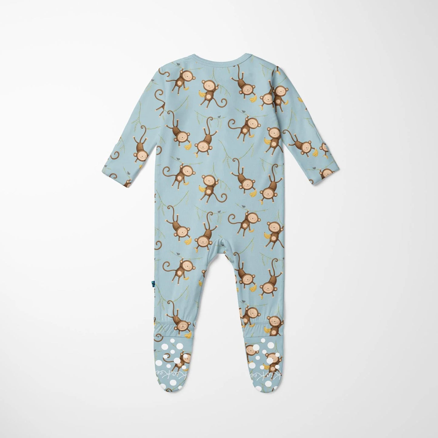 KicKee Spring Sky Monkeys & Bananas | Print Footie with 2 Way Zipper