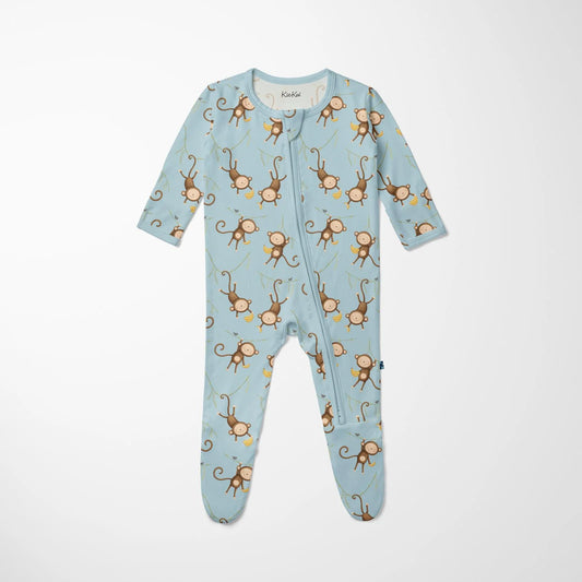 KicKee Spring Sky Monkeys & Bananas | Print Footie with 2 Way Zipper