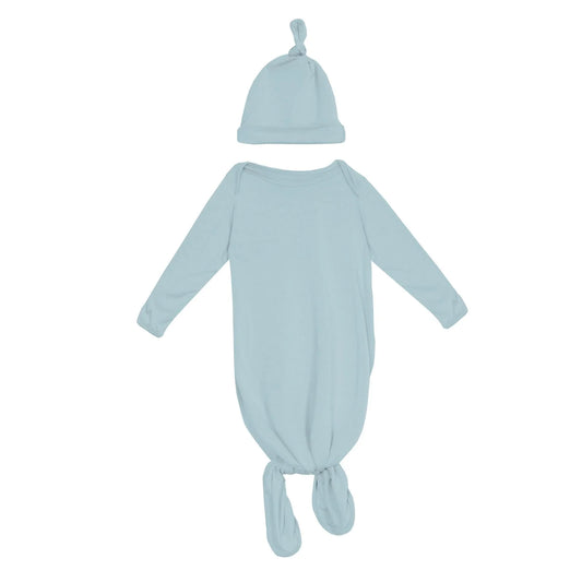 KicKee Spring Sky | Knotted Layette Gown & Hat Set