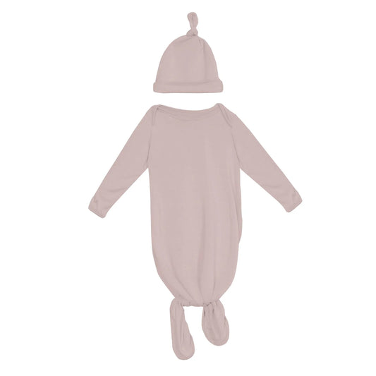 KicKee Baby Rose | Knotted Layette Gown & Hat Set