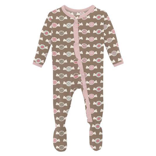 Kickee Portabella Saltwater Taffy | Print Layette Ruffle Footie With 2 Way Zipper