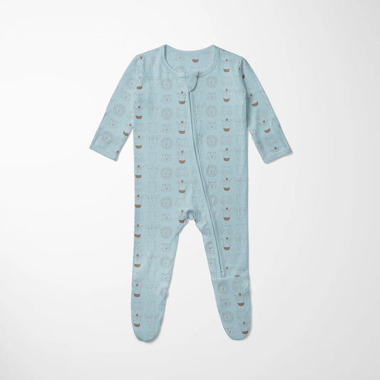 KicKee Spring Sky Animals | Print Footie With 2 Way Zipper
