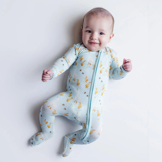 KicKee Spring Sky Feeding Ducks | Print Footie With 2 Way Zipper