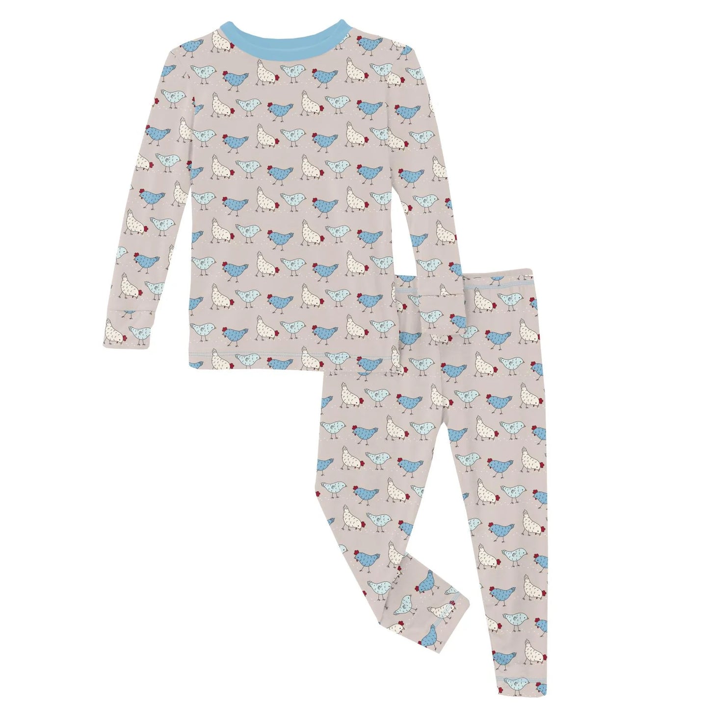 Kickee Latte Chickens | Print Long Sleeve PJ Set