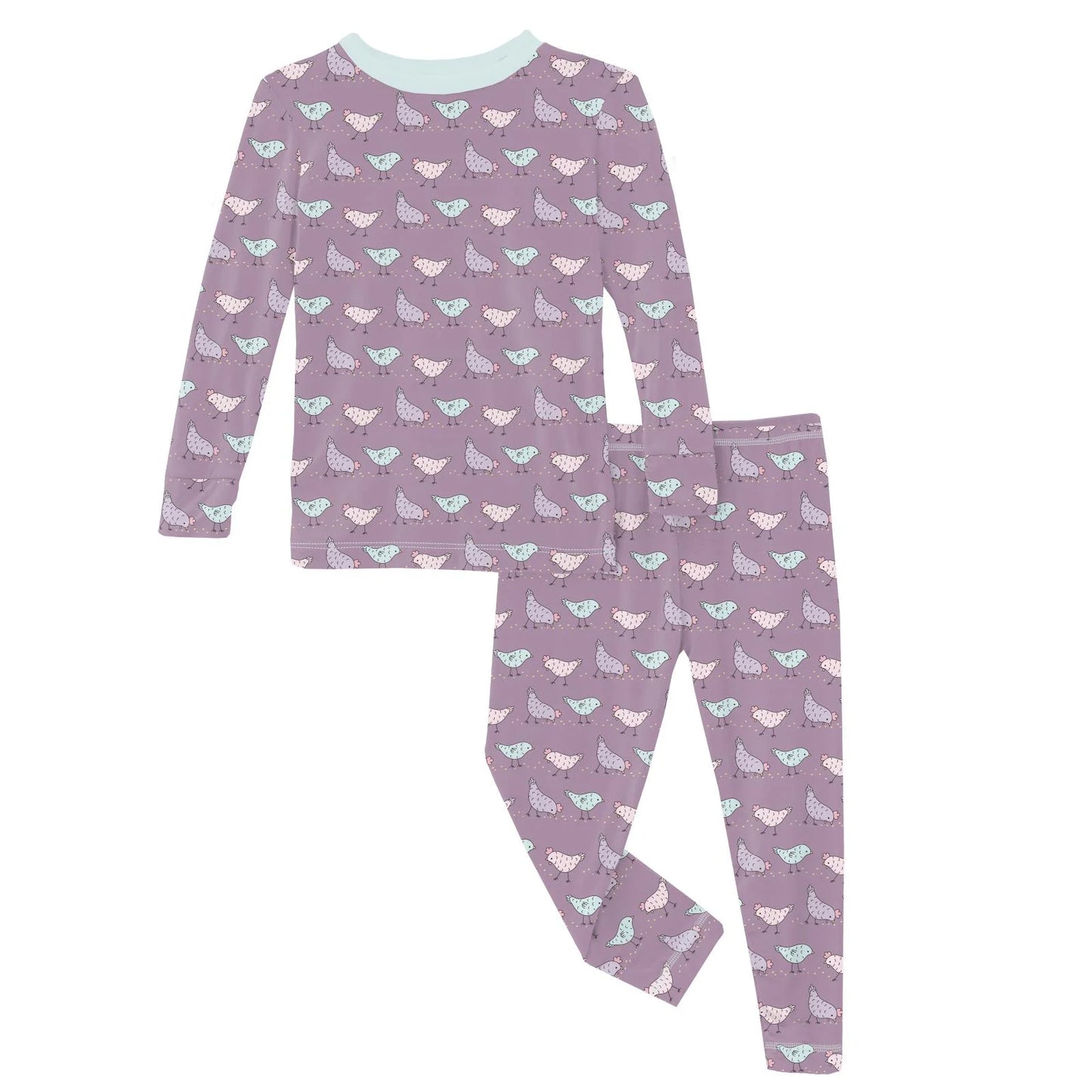 Kickee Lavender Chickens | Print Long Sleeve PJ Set