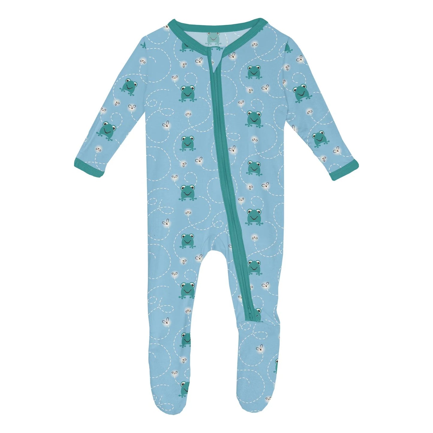 KicKee Seaside Blue Frogs & Flies | Print Footie With 2 Way Zipper