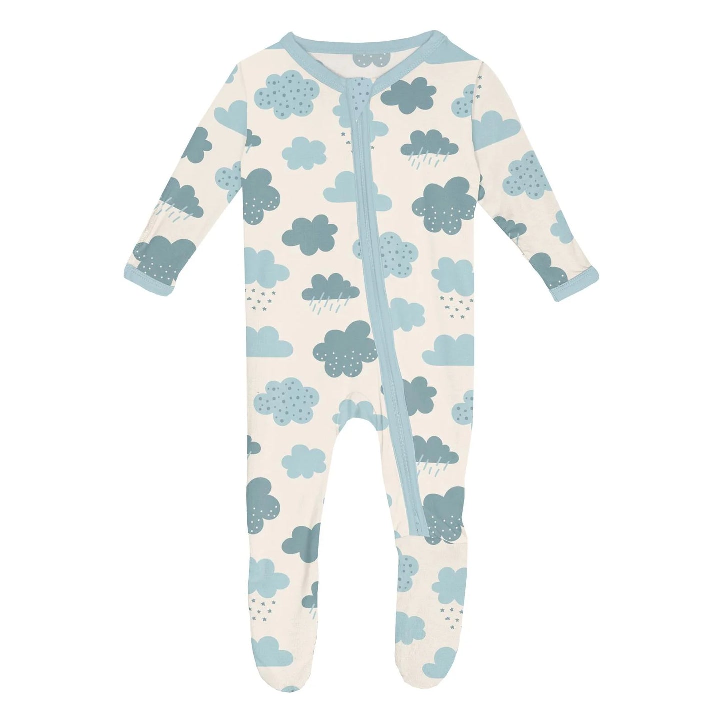 KicKee Natural Cloudy Sky | Print Footie With 2 Way Zipper