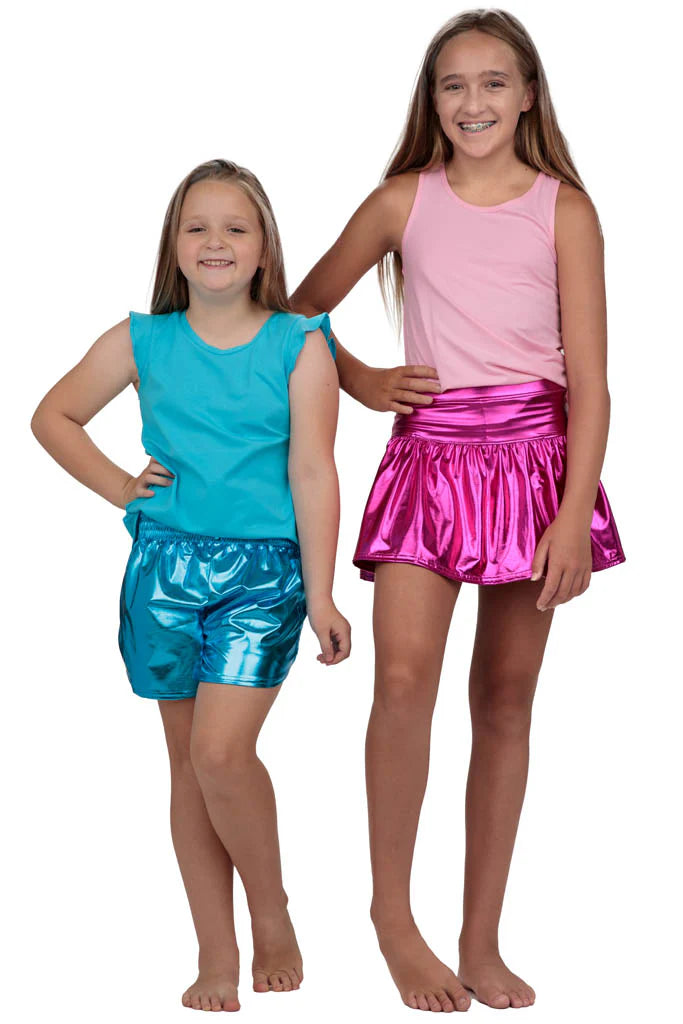 Azarhia Hot Pink | Slick Metallic Gathered Skort