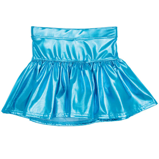Azarhia Turquoise | Slick Metallic Gathered Skort