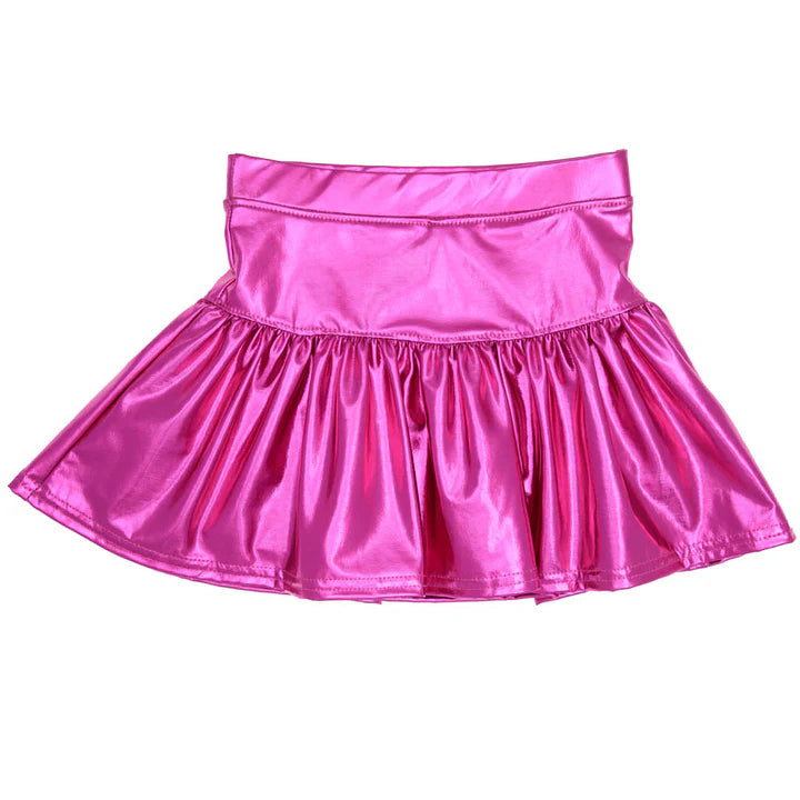 Azarhia Hot Pink | Slick Metallic Gathered Skort