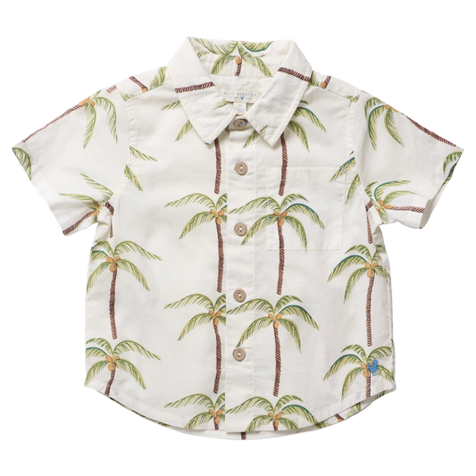 Pink Chicken X Blue Rooster Cream Palm Trees | Jack Shirt