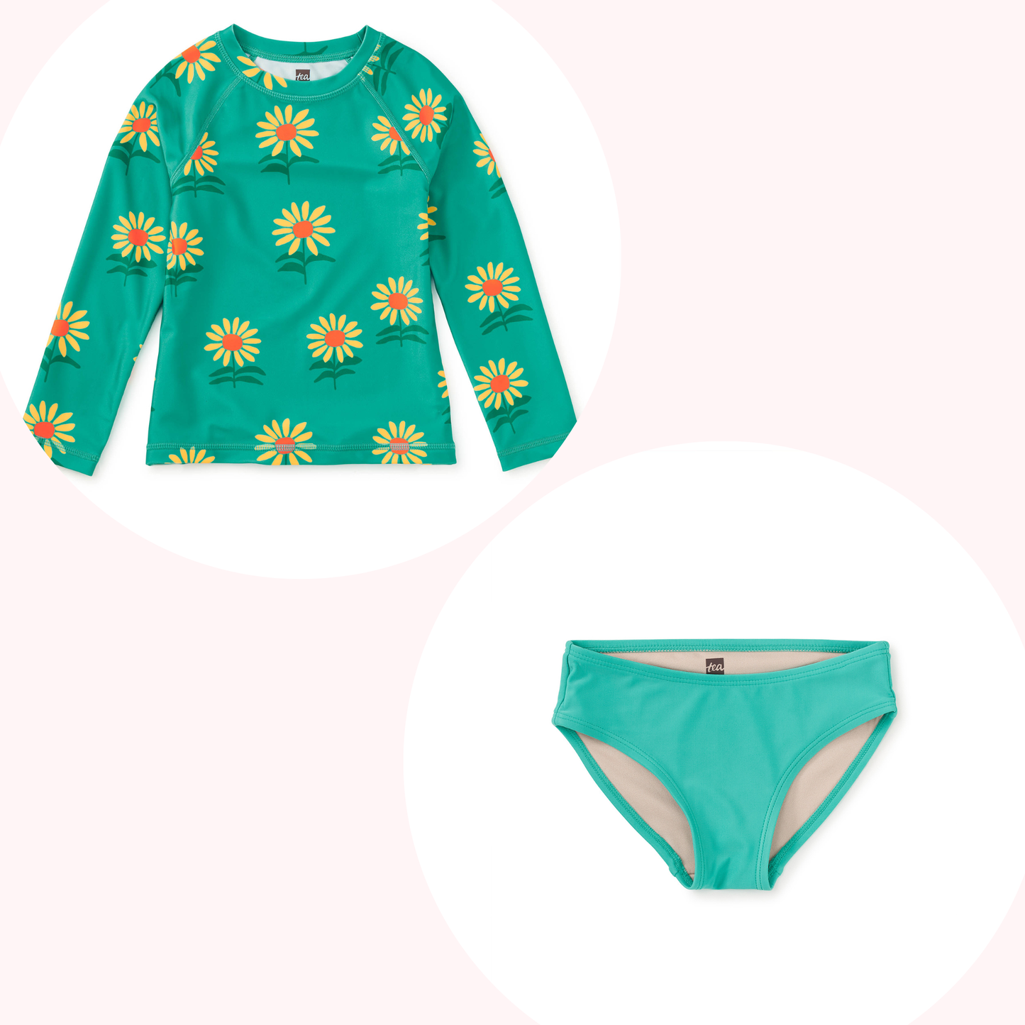 Tea Light Laguna | Sunflowers Long Sleeve Rash Guard & Ruffled Bikini Bottoms Set