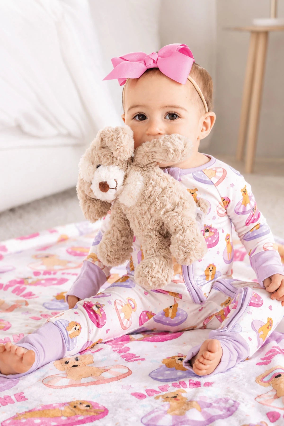 Caden Lane Pink | Poolside Pups Ruffle Zipper Footie