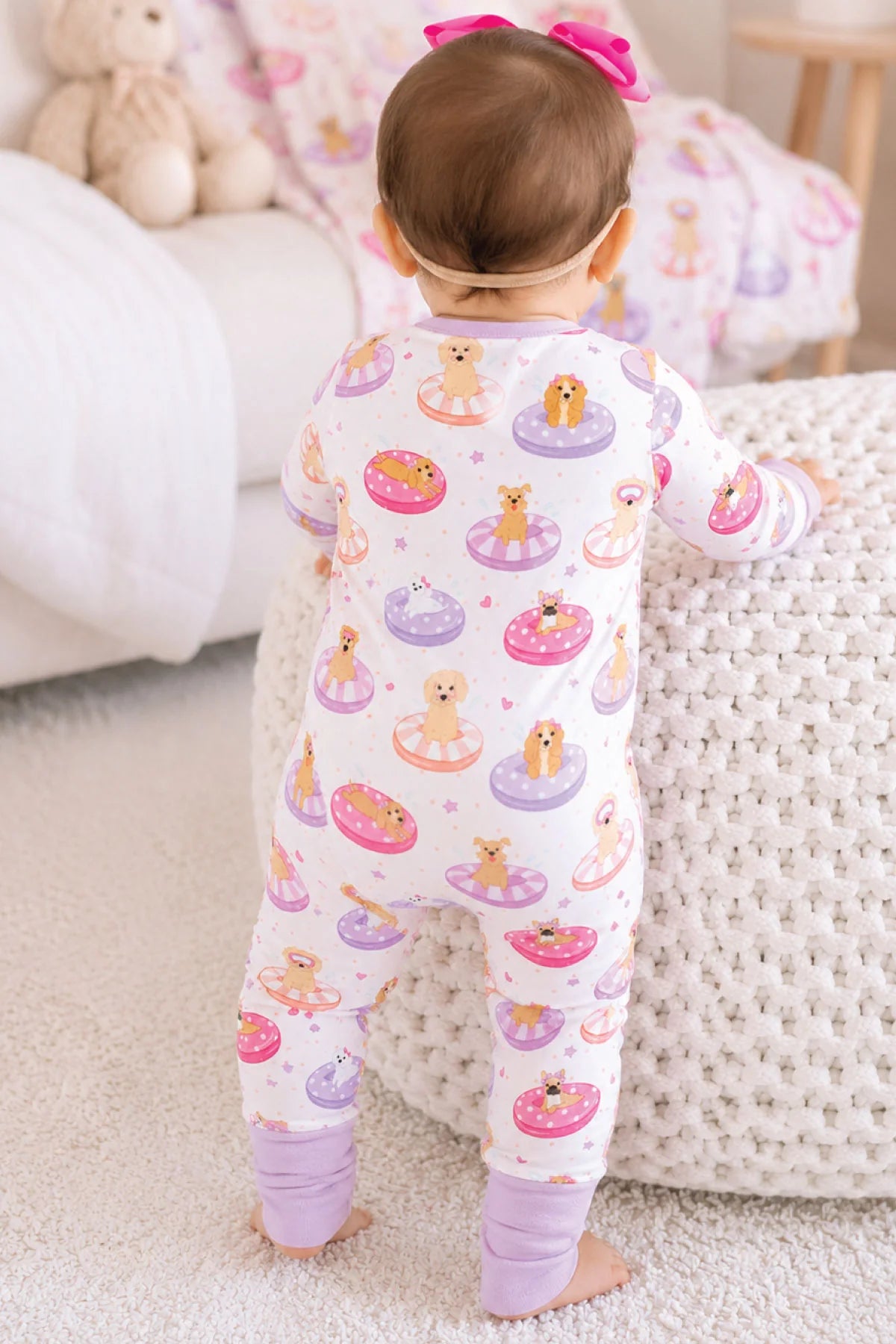 Caden Lane Pink | Poolside Pups Ruffle Zipper Footie