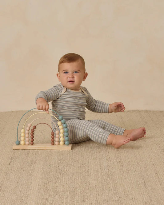 Quincy Mae Steel Blue Micro Stripe | Ribbed Tee + Legging Set