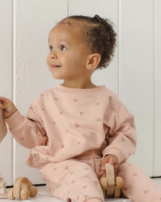 Quincy Mae Dusty Rose Hearts | Relaxed Sweatshirt + Sweatpant Set