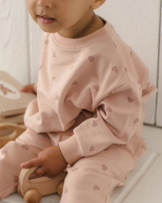 Quincy Mae Dusty Rose Hearts | Relaxed Sweatshirt + Sweatpant Set