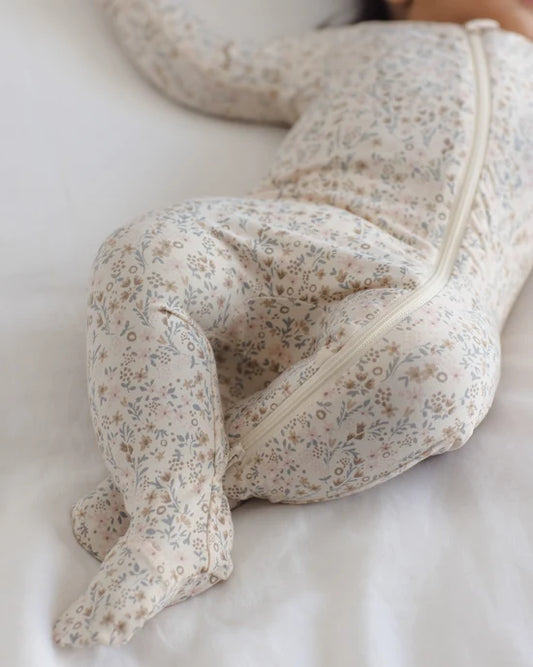 Quincy Mae Natural Bloom | Bamboo Zip Footie